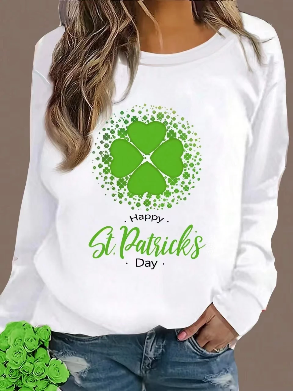 

2024 New Trend St. Patrick's Day Women Sweatshirt Happy St. Patrick's Day Slogan Female Sweater Luck Four-leaf Clover Print Tops