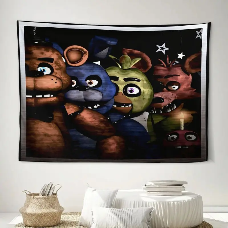 VIKAMA Teddy Bear Midnight Harem Horror Doll Printed Tapestry Background Cloth Wall Hanging Trendy Room Decoration