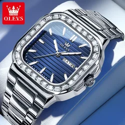 OLEVS Diamond Quartz Watch For Men steel Strap Date Calendar luminous water proof Dial Elegant Luxury Nautilus Man Wristwatches