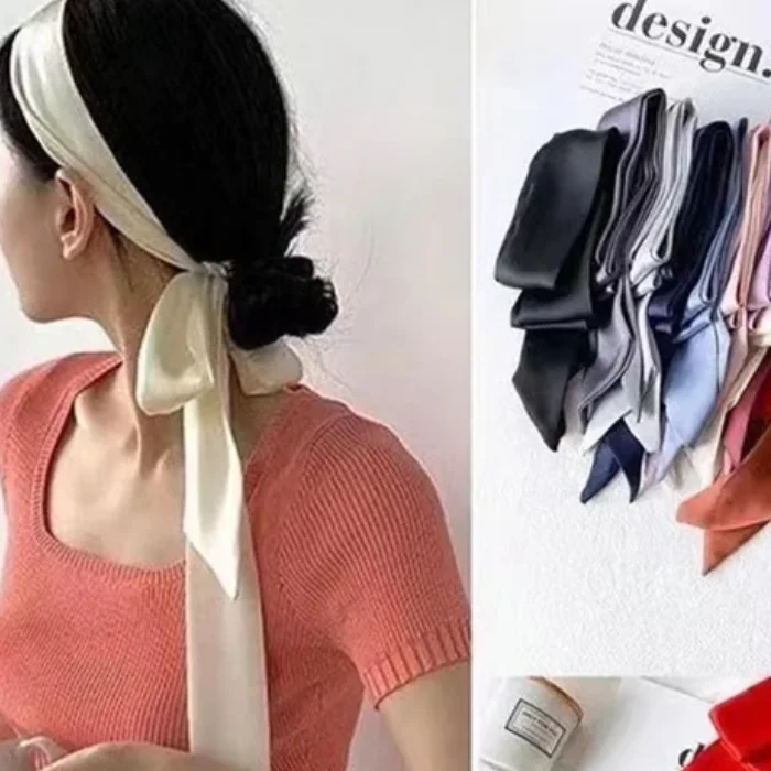 DIY Ribbon Headbands Satin Silk Narrow Scarf Neckerchief Solid Neck Scarve Long Silk Thin Scarf Head Neck Hair Band Bag 5x200cm