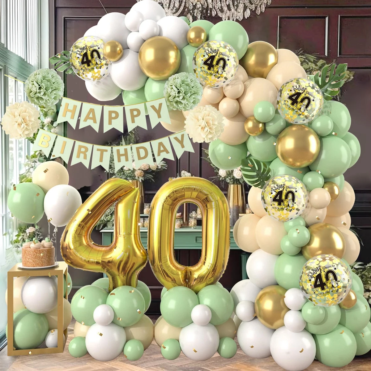 90pcs Sage Green Birthday Party Decoration 18th 30th 50th 60th Birthday Balloon Happy Birthday Banner Anniversary Party Decor