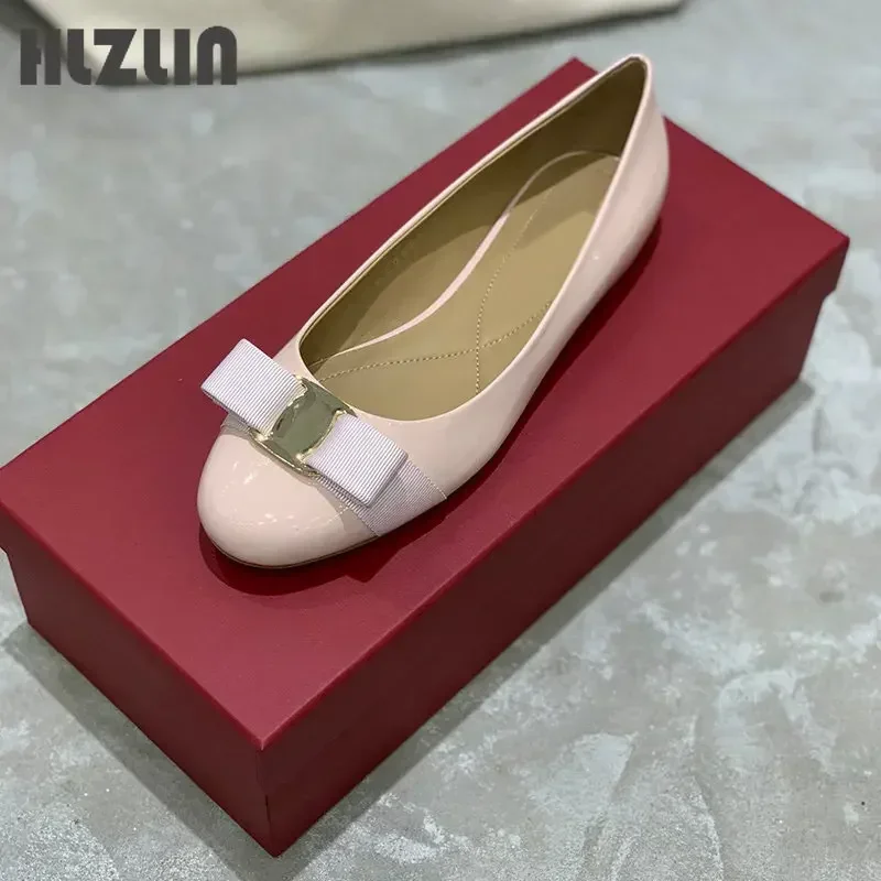 2024 classic brand high quality handmade women\'s shoes bow high heel leather shoes hot sale flat shoes Size34-44