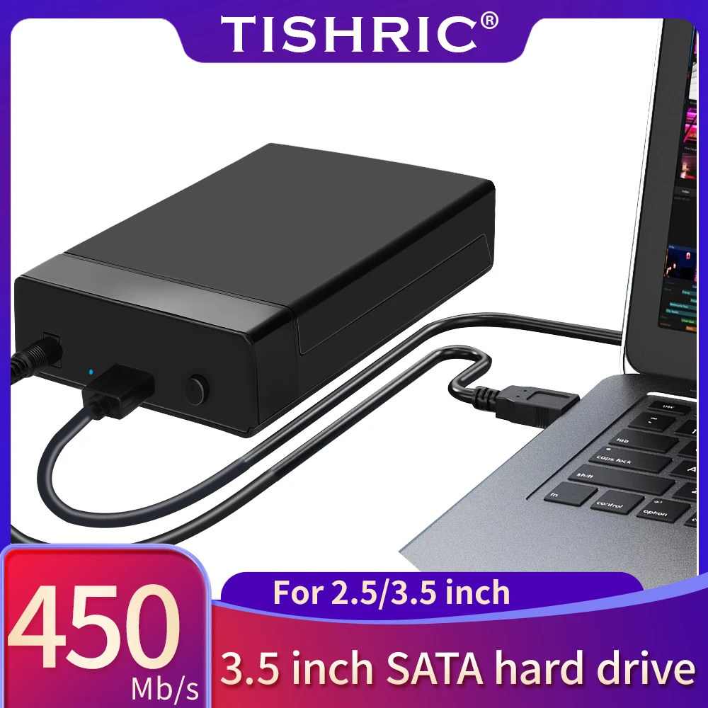 

TISHRIC HDD Case 3.5 SATA to USB 3.0 Adapter External Hard Drive Enclosure with 12V/2A Power Adapter Support UASP Tool free