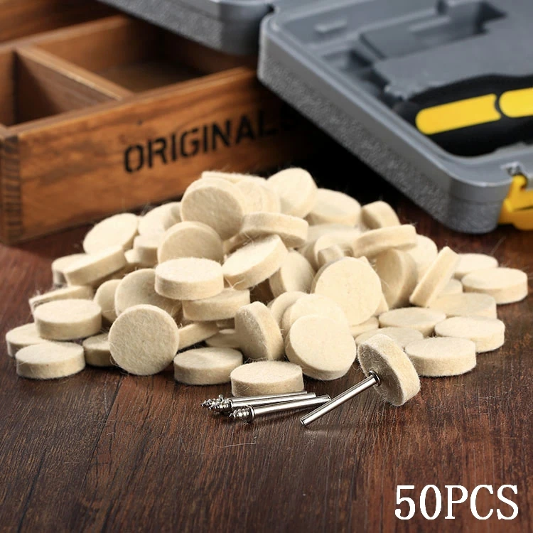 50Pcs 25mm Grinding Polishing Pad For Metal Wood Wool Felt Polishing Buffing Wheel 2Pcs 3.2 Mm Shanks For Dremel Rotary Tool