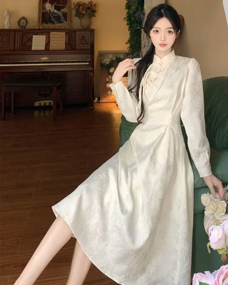 

Spring and Autumn New Style Improved Cheongsam Dress With Elegant Chinese Style High-end Temperament Slimming Gentle Long Skirt