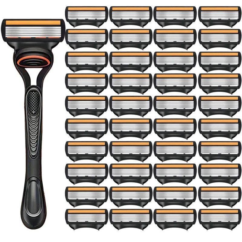 

6-слойная ручная бритва с бритвенной головкой, классическая бритва с двойным лезвием из нержавеющей стали, безопасная бритва для бритья бороды, усов, ручная бритва