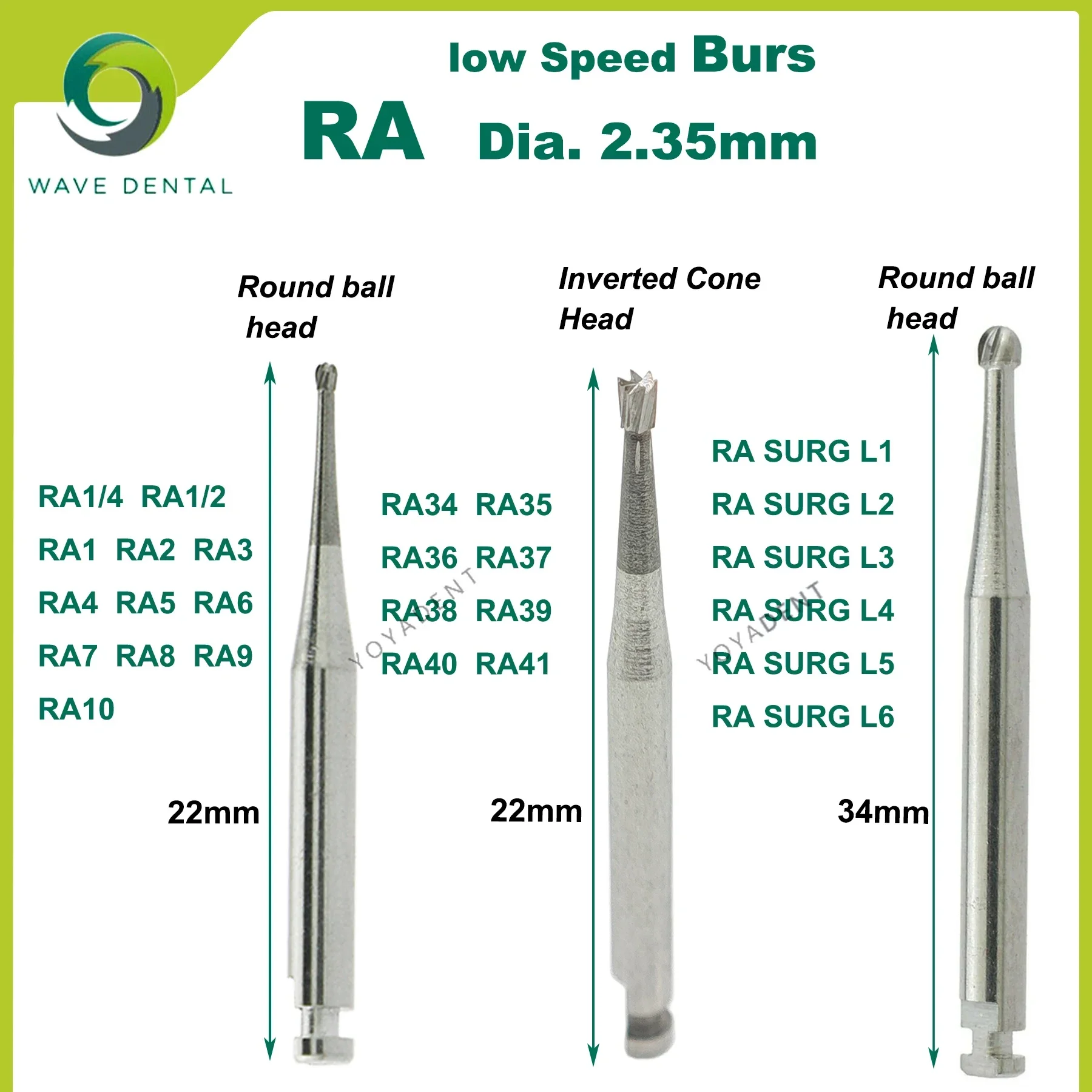 

WAVE Dental Tungsten Carbide Burs Dental Strawberries Drills RA Dia. 2.35mm Fit Low Speed Contra Angle Handpiece 5Pcs/Pack