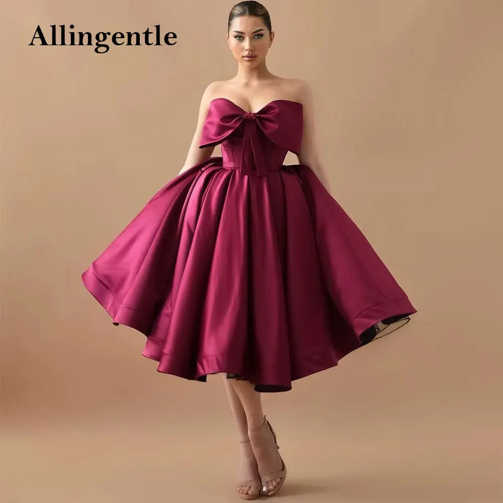 

Красные платья трапециевидной формы без бретелек для встречи выпускников с бантом длиной до колена Современные короткие вечерние платья для выпускного вечера на шнуровке с открытой спиной по индивидуальному заказу