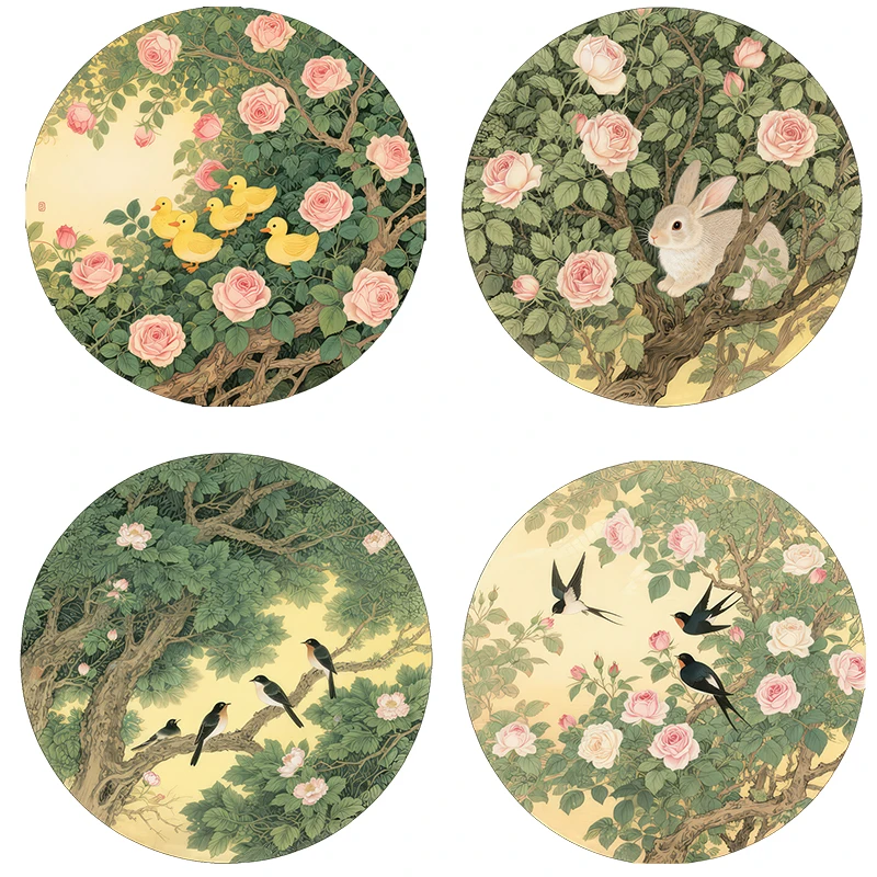 Three Ratels CD115  rabbits and duck in the beautiful rose bushes Cartoon stickers for home decoration self-adhesive