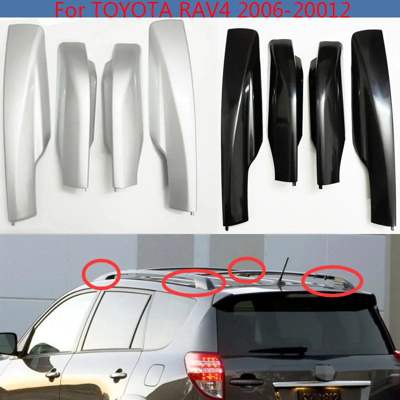 Black silver Rooftack Shell Protective Cover Front Rear Blackoof Luggage Bar Rail End Replacement For Toyota RAV4 XА30 2006-2012