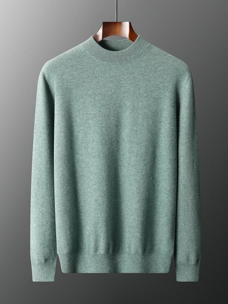 Choice Luxury Men 100% Cashmere Sweater Mock Neck Long Sleeve Pullover Spring Autumn Smart Casual Basic Style Cashmere Knitwear