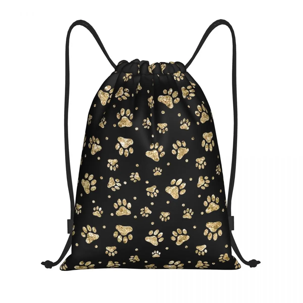 Custom Glitter Gold Dog Paw Drawstring Backpack Women Men Gym Sport Sackpack Portable Animal Lover Training Bag Sack