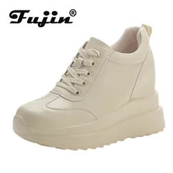 Fujin 10cm air mesh Platform Wedge Chunky Shoes Genuine Leather hidden heels Women Summer Spring Autumn Walking Sneakers Fashion