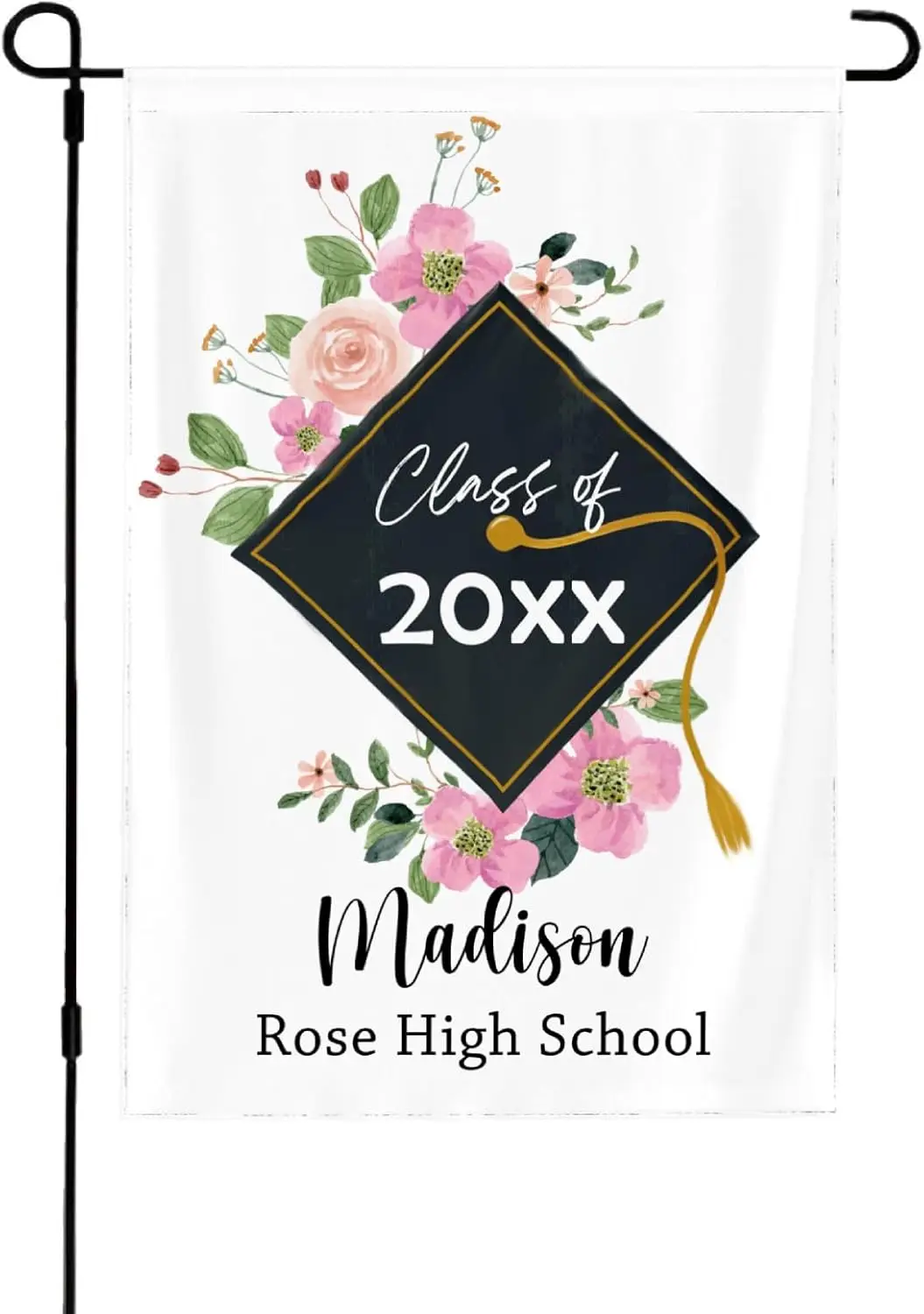 Elgant Floral with Cap Personalized Senior Graduation White Garden Flag, Class of 2026 Custom Name and School Congrats Grad  AAS