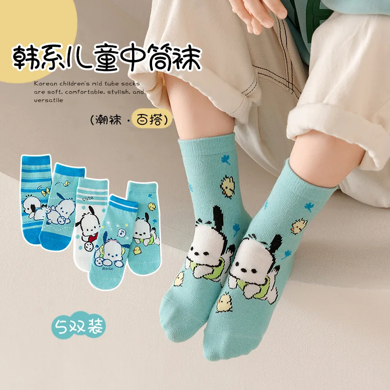 Kawaii Sanrio Ins Hello Kitty Pochacco Anime Casual Cotton Socks Cute Cartoon Kuromi Mid Tube Stocking Children Gifts for Kids