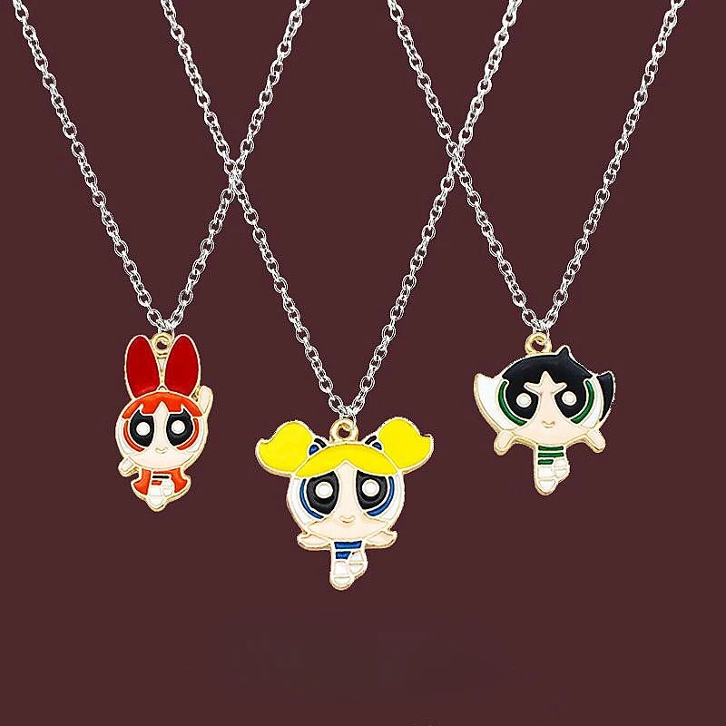 Anime Powerpuff Girls peripheral cartoons cute and cool Japanese and Korean fashion pendant necklace best friend birthday gift