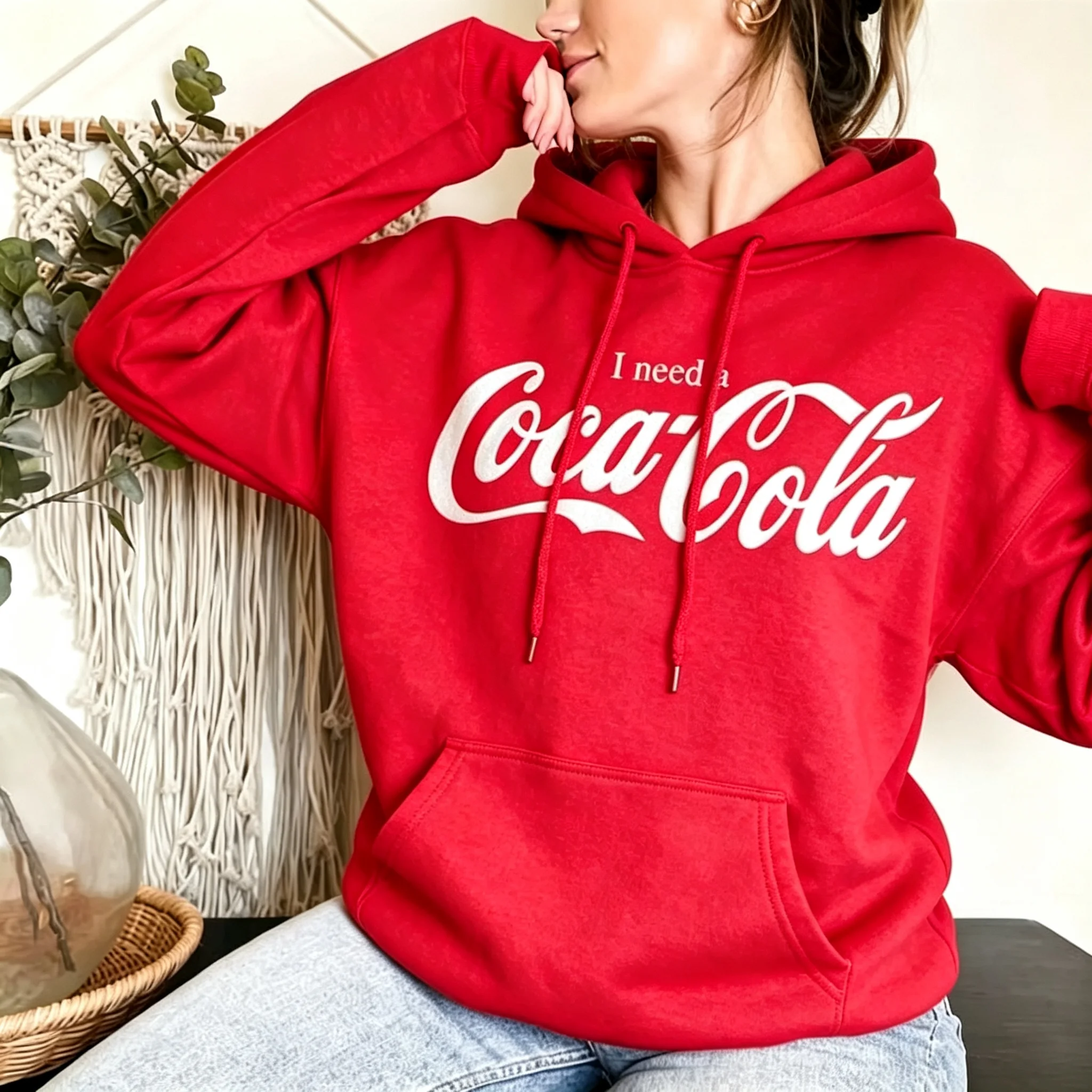 Unisex I Need A Cola Logo Autumn and Winter Sweatshirt Coke Lover Hoodie Gift for Matching Hoodies Long Sleeve Casual Pullover