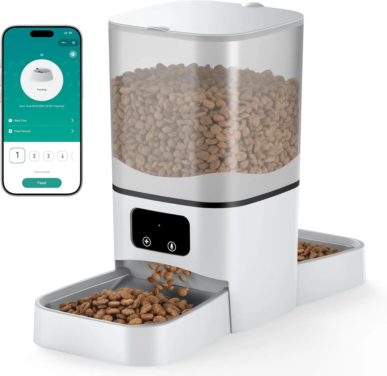 

Automatic Cat Feeder for 2 Cats, 6L Food Dispenser with APP Control, Dual Power Supply, Voice Recorder