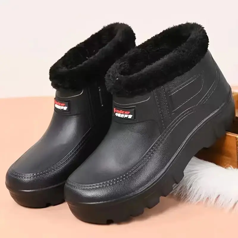 Outdoor Winter Work Shoes Waterproof Snow Boots for Men Lightweight Plush Lined Warm Cotton Shoes