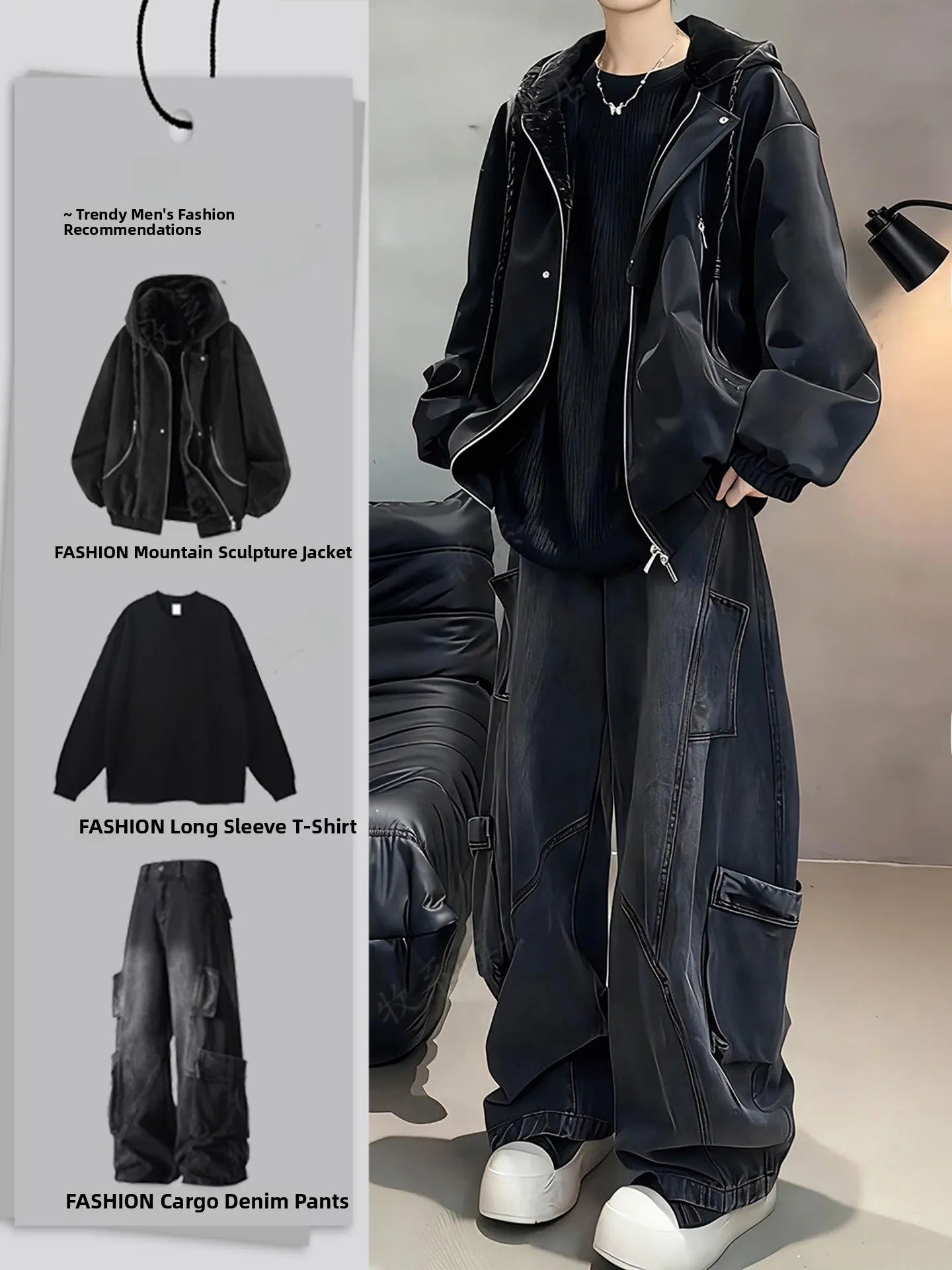 

Мужской зимний костюм из хлопка Bla JiuanJiao Jaet: джинсы и лонгслив для молодежи, весенний сезон