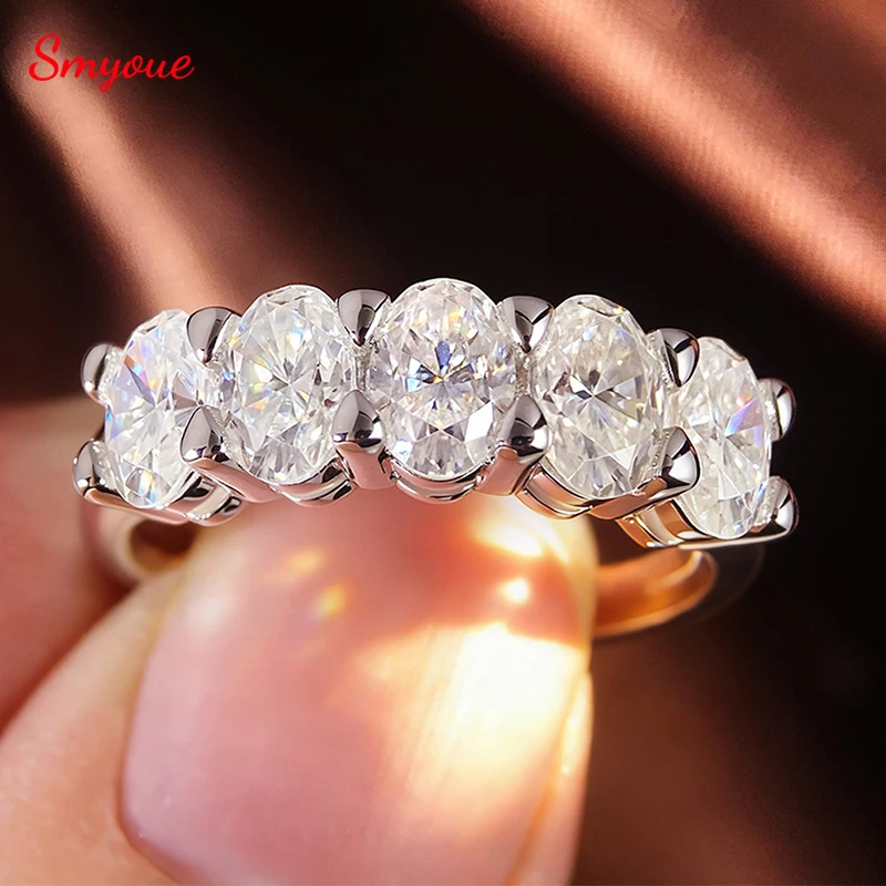 

Smyoue 0.5CT Oval Cut All Moissanite Ring for Women 5 Gems Lab Diamond 3/1 Eternity Band Luxury Jewelry S925 Sterling Silver