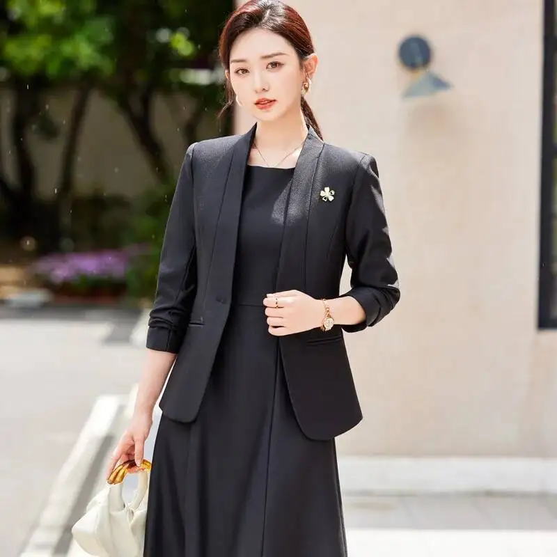 Formal Women Business Suits Professional Office Work Wear with Dress and Blazers Autumn Winter Professional Career Interview Set