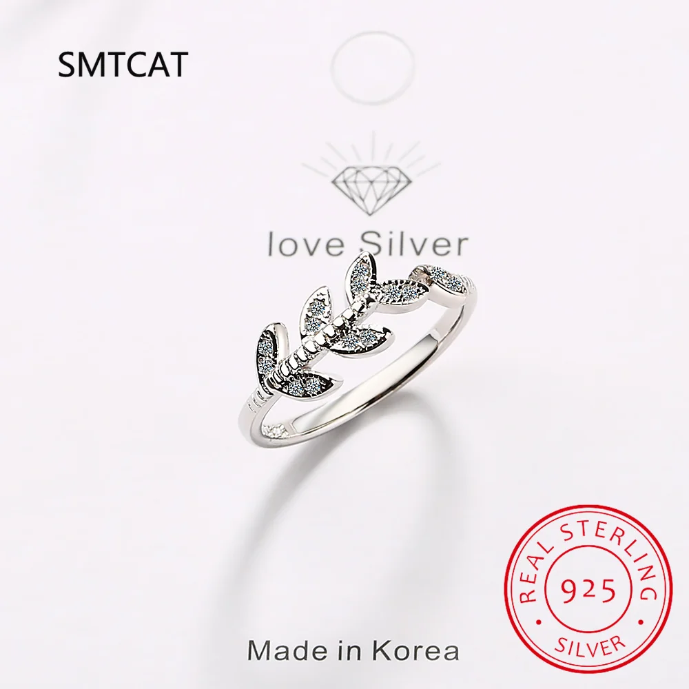 Real 925 Sterling Silver Simple Tree Leaf Band Lucky Guardian Adjustable Finger Ring For Women Party Fine Jewelry Anillos Gift