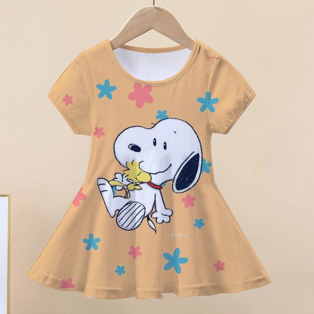 

Summer Girls Cartoon Snoopy Printed Dress Fashion Trend Dress Kids Daily Casual Stylish Short Sleeve Clothing Cute Outfit