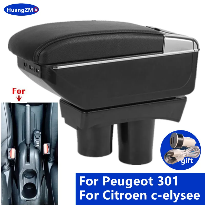 For Peugeot 301 Armrest box For Citroen c-elysee Car Armrest Storage box Interior Retrofit Ashtray Cup Holder Car accessories