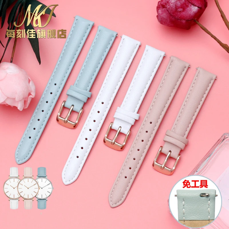 Soft Cowhide Watchband for Casio Citizen Fossil Plain Watch Strap DW 12mm 14mm 16mm 18mm 20mm Ladies Bracelet Blue Pink Brown