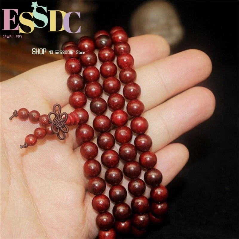 Natural Siam Rosewood  6-12MM 108 Mala Buddhist Prayer Stand Bracelets or Necklace Red Wood Beads Unisex Jewelry