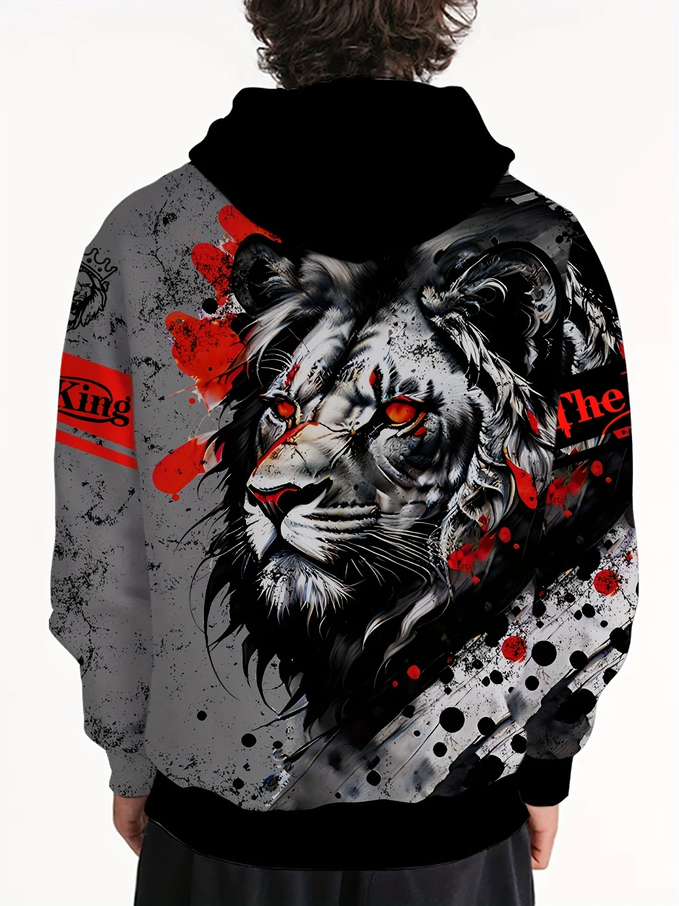 Толстовка с 3D-принтом Lion Graphic — мягкий удобный свободный крой, модный пуловер с капюшоном и карманом-кенгуру, осенняя мужская одежда для повседневного использования в Дай