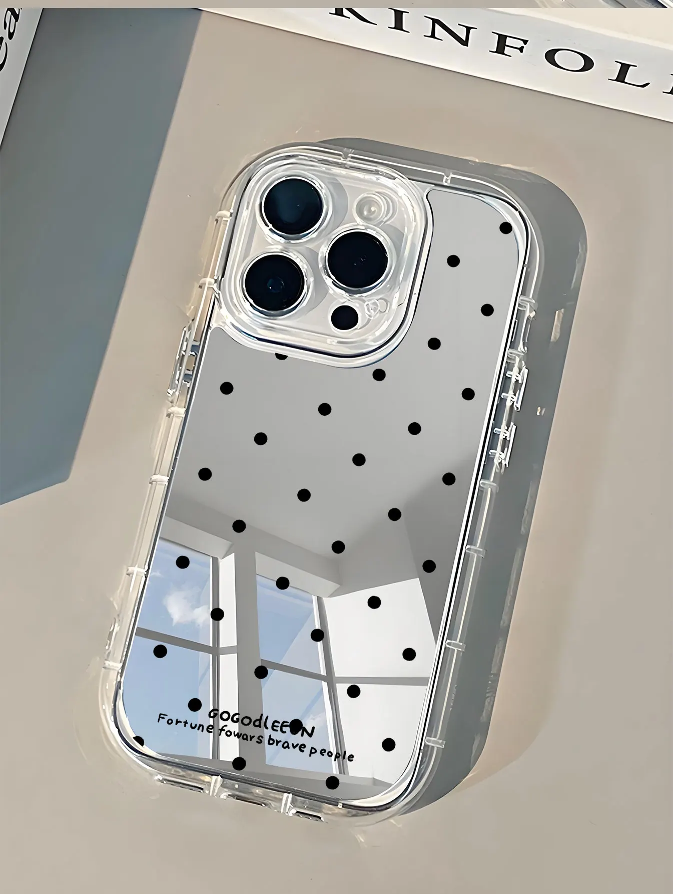 ins Polka point Lucky Mirror Phone Case For iPhone 17AIR 11 12 13 14 15 16 17Pro Max Plus Lens Ring Anti-Fall 1.5mm Hard Case