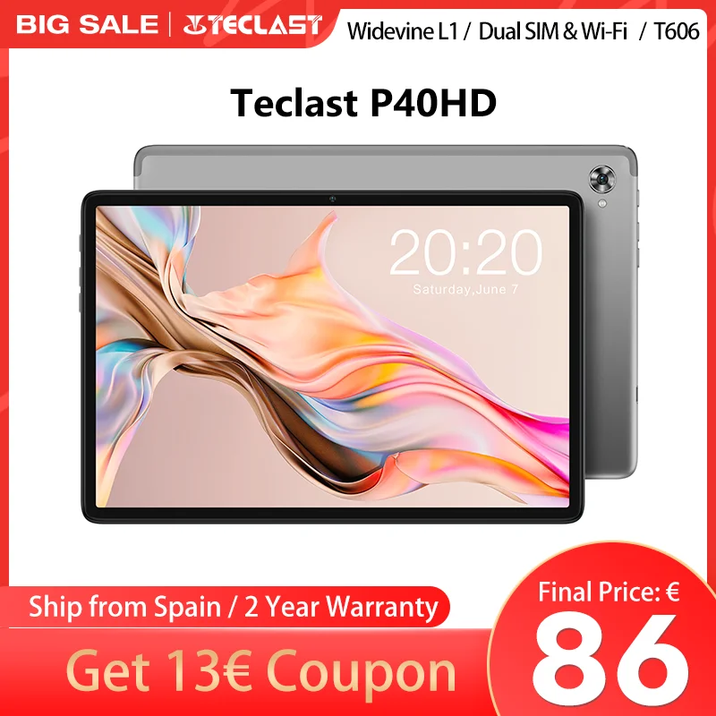 Teclast P40Hd, Android 12/13 Tablet, 10.1 Inches, 4/6/8Gb Ram