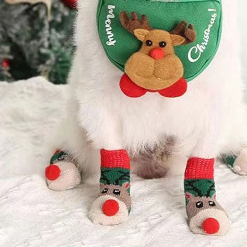 Christmas Socks for Dogs Cats Soft Non-Slip Pet Socks Winter Warm Socks for Hardwood Floor