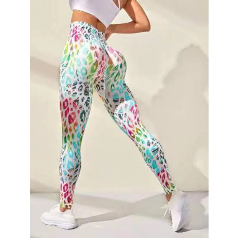 Leggings sportivi senza cuciture donna vita alta stampa Yogo Stretch Fitness Legging Fashions Push Up Butt Trainning pantaloni da Jogging