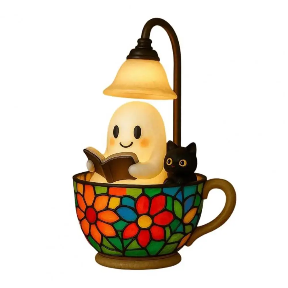 

3d Illusion Ghost Lamp Halloween Ghost Cat Night Light for Home Bedroom Decor Black Cat White Ghost Cup Lamp Book