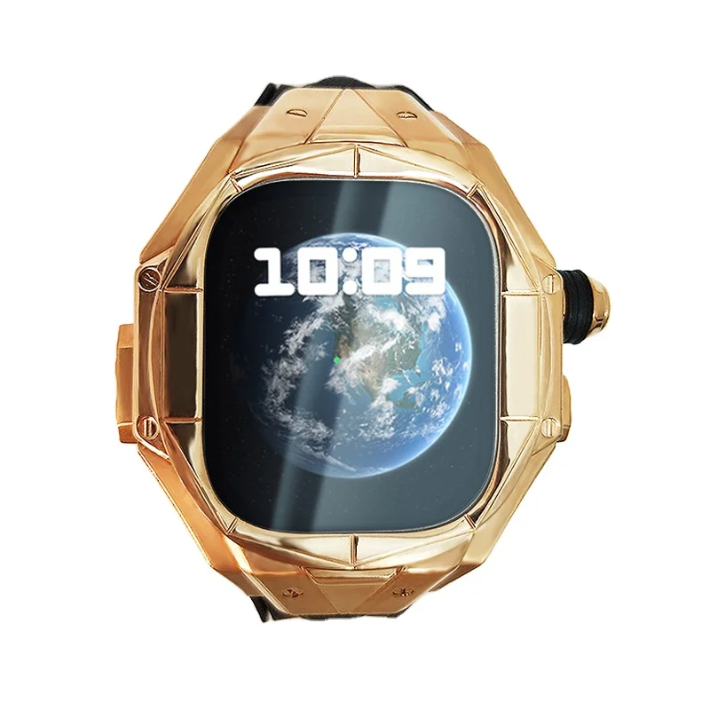 High-End 49MM Titanium Protective Case Fluorine Rubber Watchband Gold Color Watch Case for Watch ultra