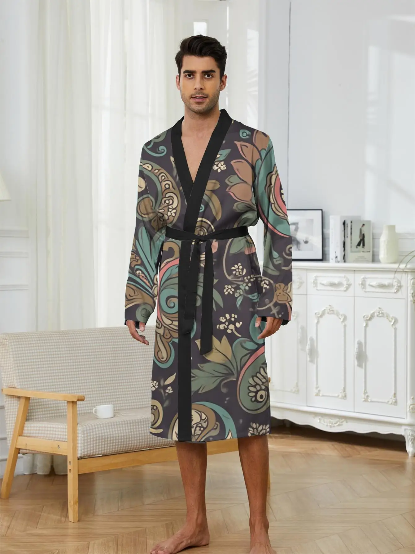 

1pc Men's Robes 2026 Spring/Summer Robes Robe for Man 3D Printed Men's Bathrobe Nightie for Men Graphic Sleepwear Polyester