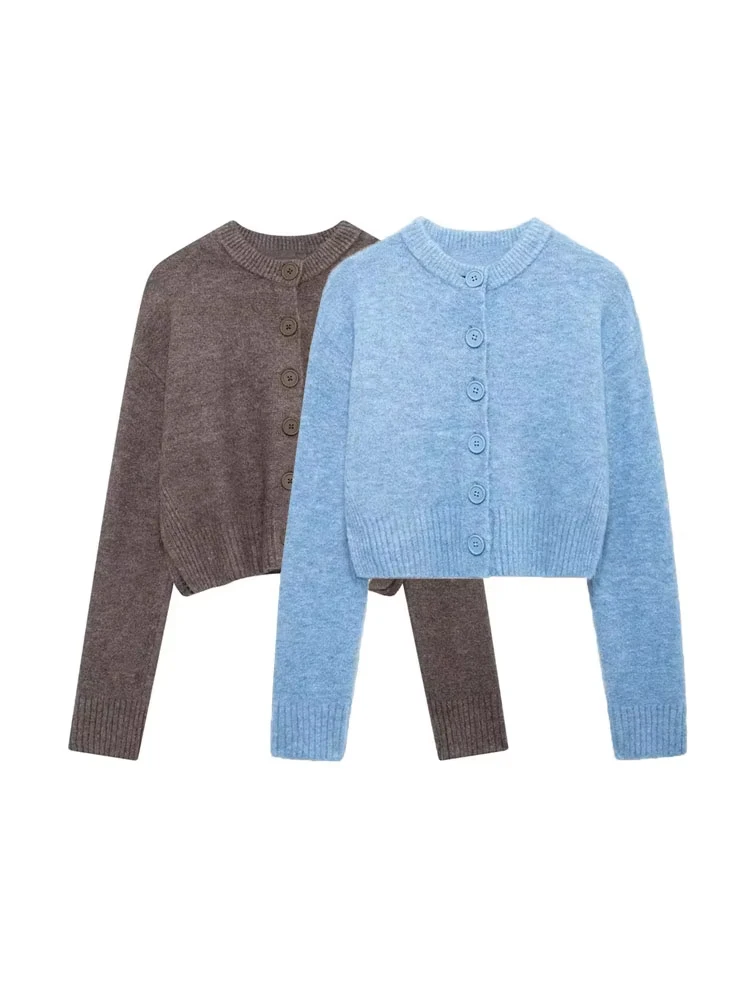 

Autumn New Women Cropped Soft Knit Cardigan Sweater Fashion O Neck Long Sleeve Female Outerwear Chic Tops