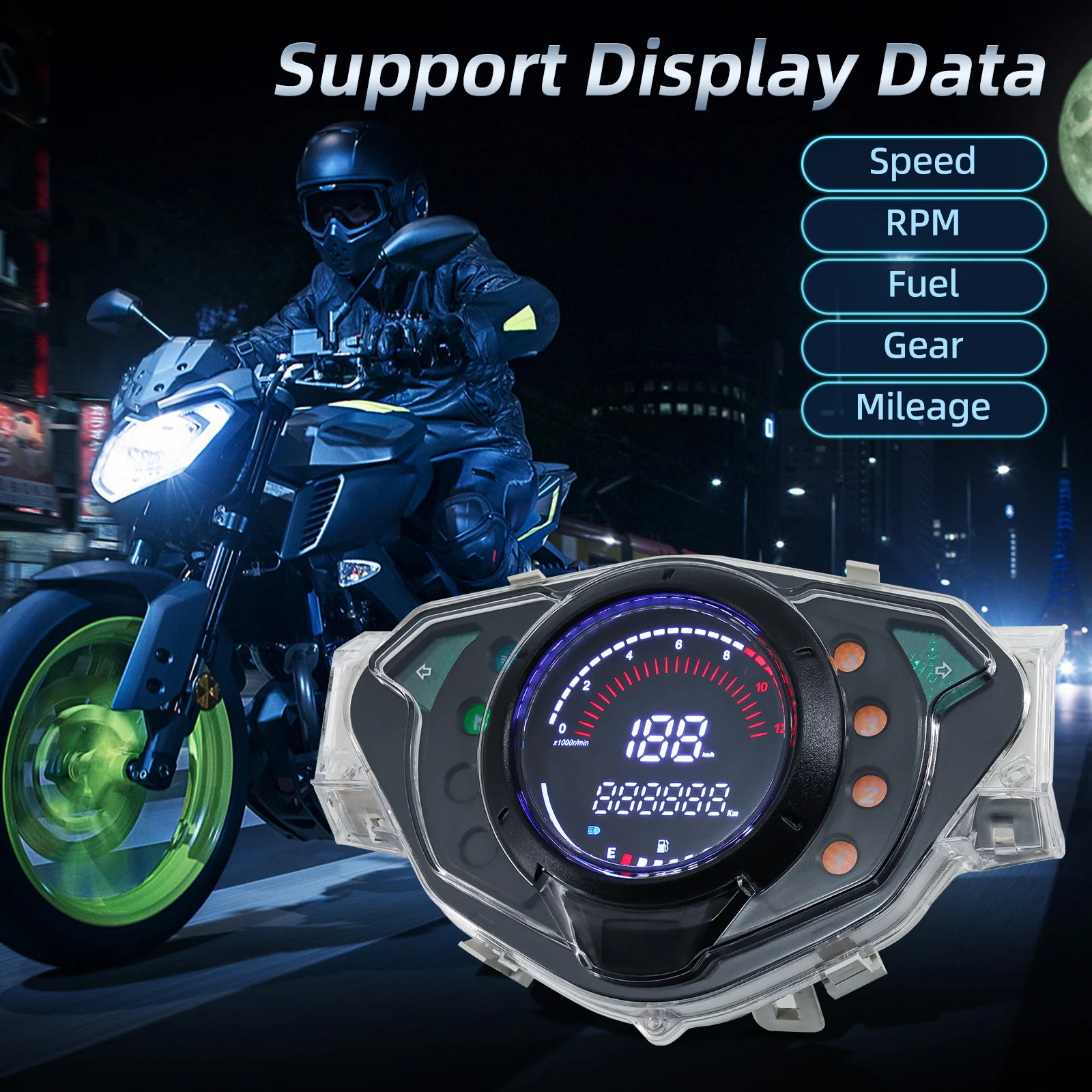 Motorcycle Digital Speedometer Odometer Motor Instrument Fuel Level Gauge 12000 RPM Tachometer Dashboard For Honda Customized