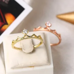 New Princess Crown Dainty Rings For Women Rose Gold Color Trendy Finger Ring Daily Party Accession For Girl Fashion Jewelry R020