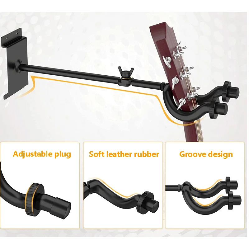 Wall Mount Rotatable Splicing Display Rack, Groove Design, Soft Leather, Rubber, Adjustable Plug, Metal Guitar Bracket