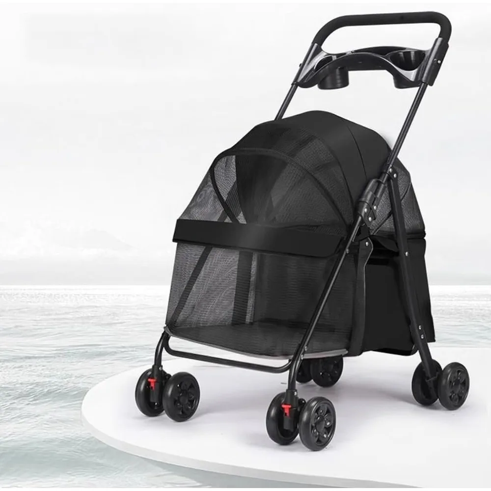 

Pet Stroller 4 Wheels Dog Cat Stroller,Pet Folding Stroller,Foldable Dog Cat Cage Jogger Stroller with Storage Basket and Cup Ho