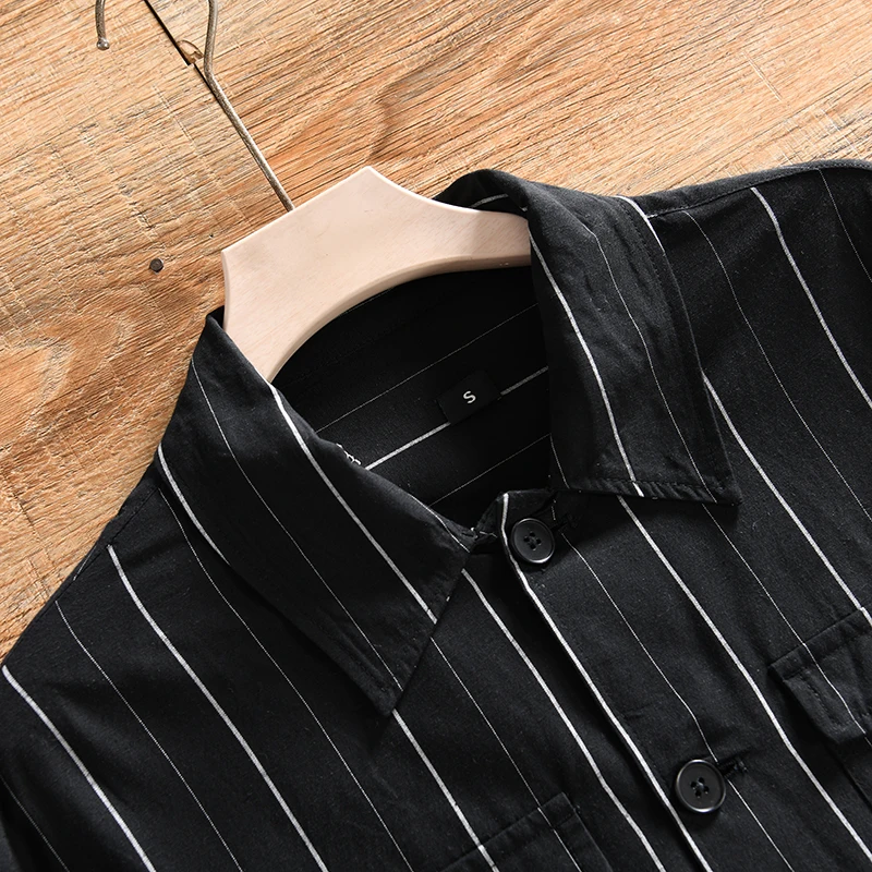 Men's Casual Striped Jacket Linen Mix Flip-Collar Store Outlet Spring Autumn Wear Comfortable Breathable Long Sleeve Shirt