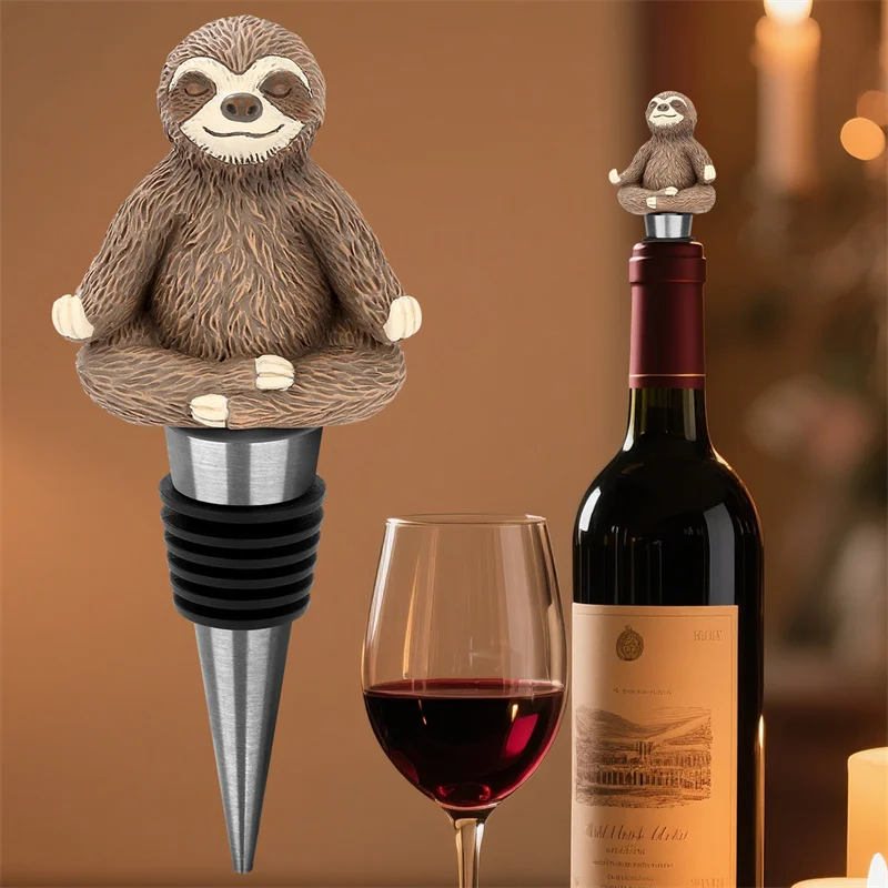 Lustiger Faultier-Weinflaschenverschluss, Dekorativer Tiermotiv-Weinflaschenstopper, Wiederverwendbares Küchen- und Bar-Accessoire, Hochzeits- und Partyzubehör, Geschenk für Weinliebhaber – Detail 2