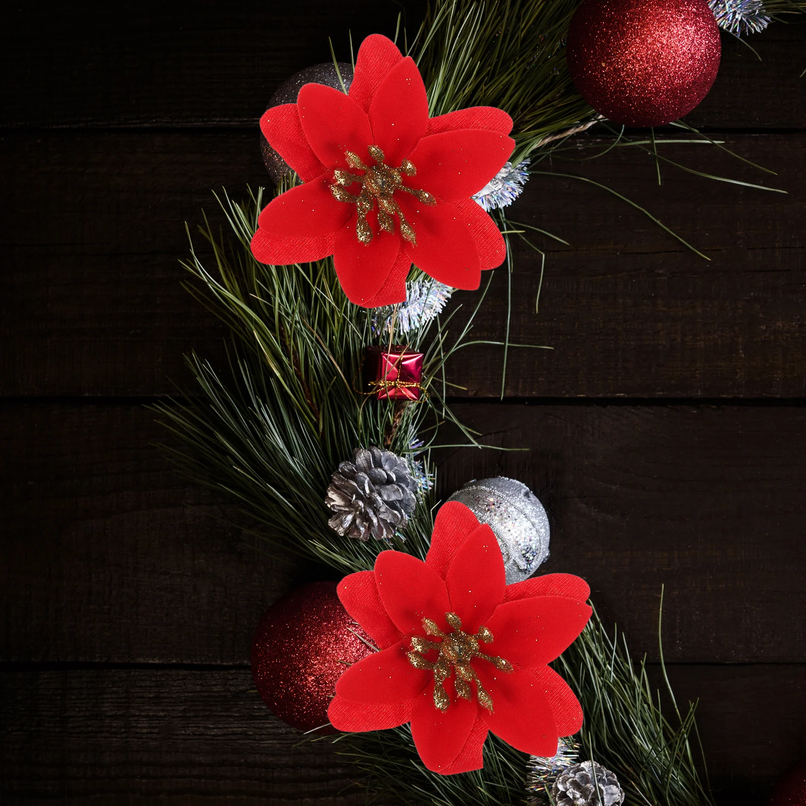 

10 PCS Christmas Flowers Tiny Poinsettia Heads Christmas Mini Crafts for Xmas Garlands Decor Artificial Plant Navidad Ornament