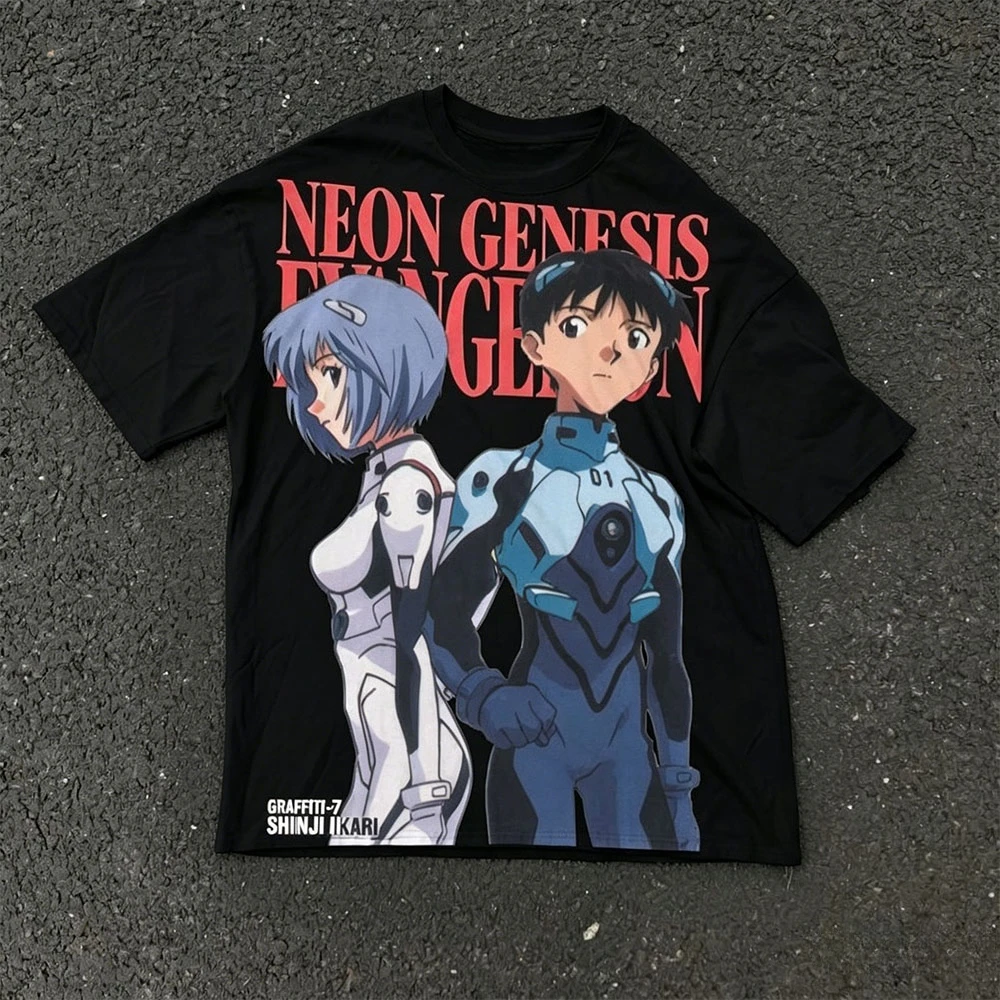 

2026 Summer New Arrival: Evangelion Pattern Street Style Print Short-Sleeve T-Shirt, Y2K Style, Suitable for Both Men and Women