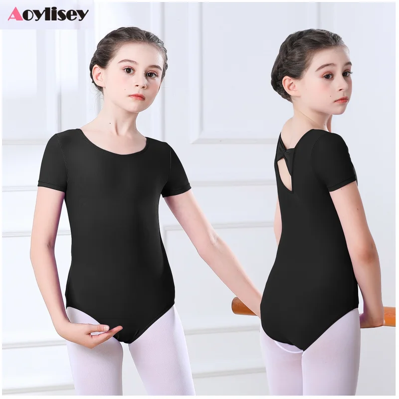 Crianças meninas ballet collants ginástica traje de manga curta ginástica collant dança bodysuit vestido de balé dança treinamento wear