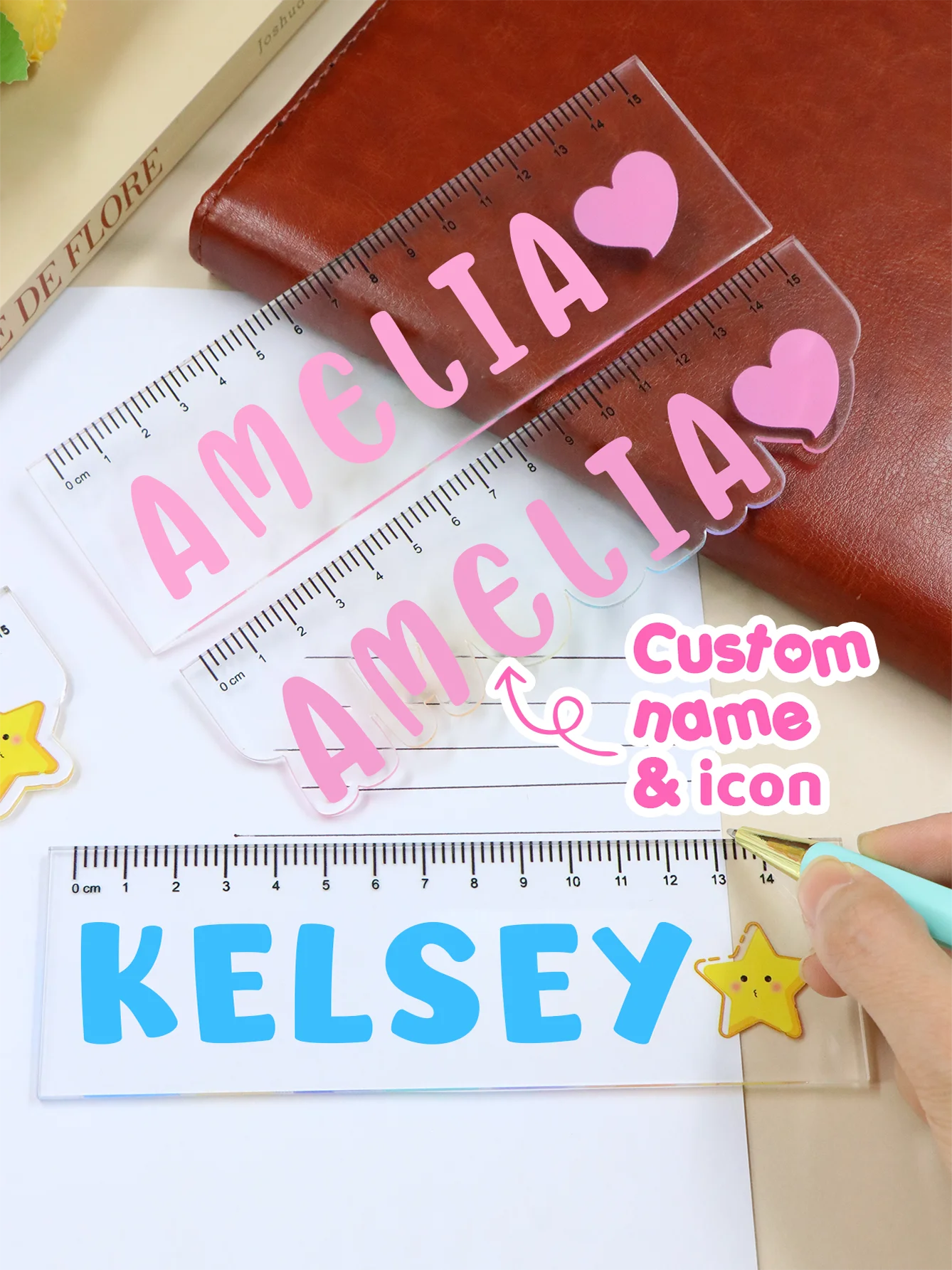 Acryl-Lineal mit individuellem Namen, personalisiertes 15 cm langes Messwerkzeug, individuelles Schreibwarenzubehör, anpassbares Geschenk für Liebhaber